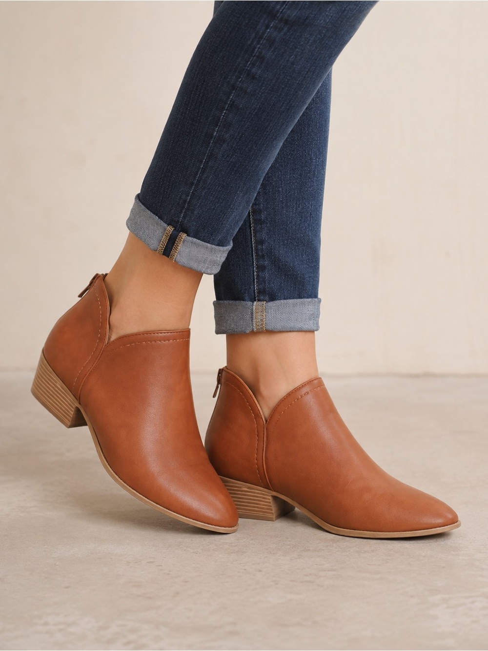 Maurices Bella Ankle Booties Size 11 Brown Cognac Cutout Back Zip Western